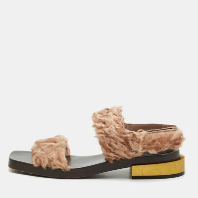 GUCCI BEIGE FUR SLINGBACK SANDALS SIZE 37