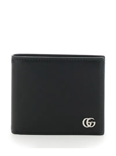 GUCCI GUCCI MEN BLACK BI-FOLD WALLET WITH DOUBLE G PLAQUE ON THE FRONT IN LEATHER MAN