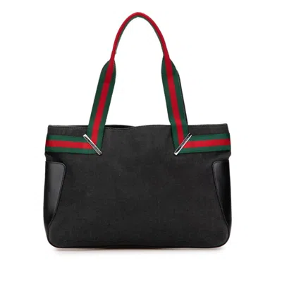 GUCCI GUCCI BLACK CANVAS LEATHER HANDBAG TOTE BAG (PRE-OWNED)