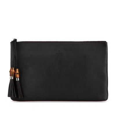 GUCCI GUCCI BLACK LEATHER CLUTCH BAG (PRE-OWNED)