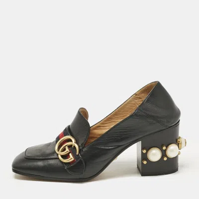 GUCCI BLACK LEATHER GG PEARL STUDDED LOAFER PUMPS SIZE 37.5
