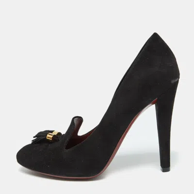 GUCCI BLACK SUEDE MISCHA TASSEL MOCCASIN PUMPS SIZE 39