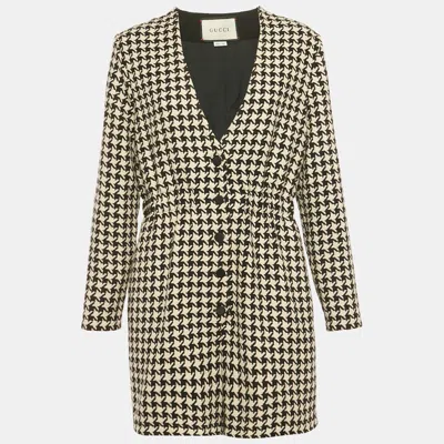 GUCCI BLACK /WHITE HOUNDSTOOTH WOOL BLEND PLAYSUIT M