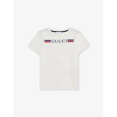 GUCCI NEW WHITE/MIX BRAND-EMBROIDERY ROUND-NECK COTTON-JERSEY T-SHIRT 4-12