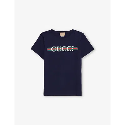 GUCCI DARK NIGHT SKY/MC BRAND-PRINT ROUND-NECK COTTON-JERSEY T-SHIRT 4-