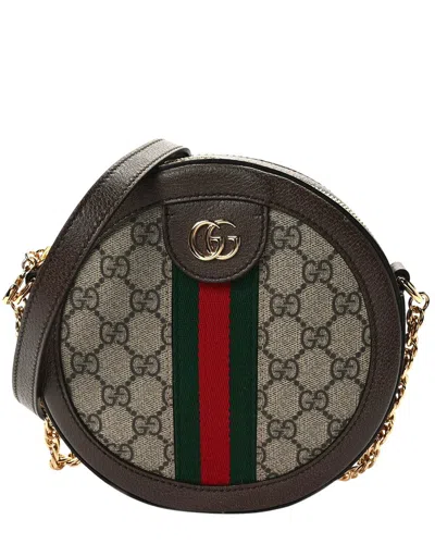 GUCCI GUCCI BROWN GG SUPREME CANVAS WEB MINI OPHIDIA ROUND SHOULDER BAG (AUTHENTIC  PRE-OWNED)