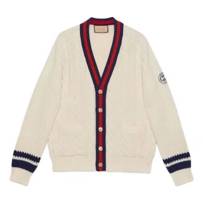 GUCCI Gucci Cable Wool Knit Cardigan With Web 'Ivory'