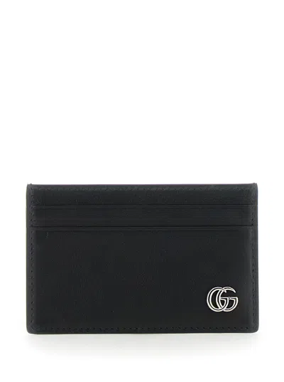 GUCCI GUCCI MEN BLACK CARD HOLDER WITH DOUBLE G PLAQUE ON THE FRONT IN LEATHER MAN