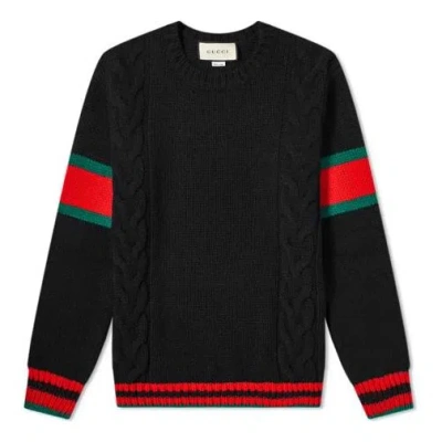 GUCCI Gucci Chucky Grg Long-Sleeved Sweater With Striped Round Neck At Hem Cuffs For Men Black