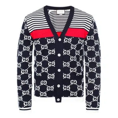 GUCCI Gucci Classic Full Logo Stitching Wool Knitted Cardigan For Men Navy