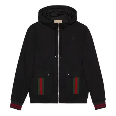 GUCCI Gucci Cotton Jersey Hooded Jacket With Web 'Black'