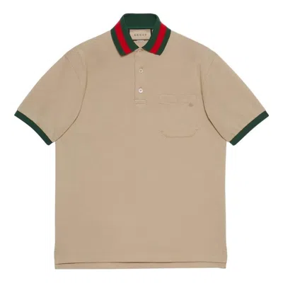 GUCCI Gucci Cotton piquet polo with Web collar 'Beige'