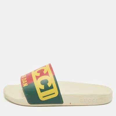 GUCCI CREAM RUBBER DAPPER DAN POOL FLAT SLIDES SIZE 42