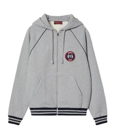 GUCCI FELTED COTTON ZIPPED JACKET WITH PATCH