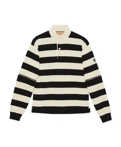 GUCCI GUCCI LOGO PATCH STRIPED POLO SHIRT