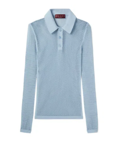 GUCCI GUCCI EMBOSSED TECHNICAL MESH POLO TOP