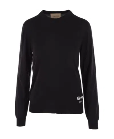 GUCCI EMBROIDERED-LOGO CREW-NECK JUMPER