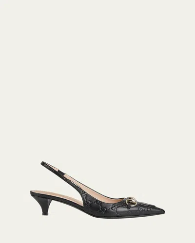 GUCCI ERIN GG LEATHER BIT SLINGBACK PUMPS