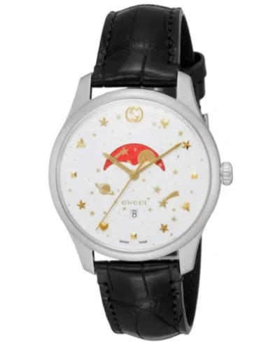 GUCCI GUCCI G-TIMELESS QUARTZ WHITE DIAL BLACK LEATHER STRAP MEN'S WATCH YA126325