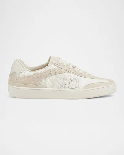 GUCCI G74 TONAL MIXED-MEDIA SNEAKERS