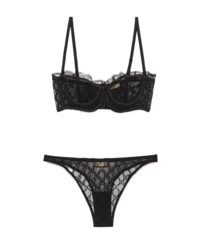 GUCCI GUCCI GG SUPREME EMBROIDERED LINGERIE SET