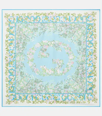 GUCCI GG FLORAL SILK TWILL SCARF