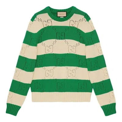 GUCCI Gucci GG Lace Striped Knit Sweater 'Beige Green'