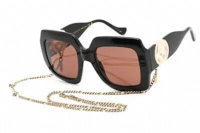 GUCCI GUCCI GG1022S 005 SUNGLASSES SHINY BLACK FRAME BROWN LENSES 54MM