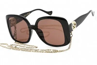 GUCCI GUCCI GG1029SA 005 SUNGLASSES BLACK FRAME BROWN LENSES 57MM