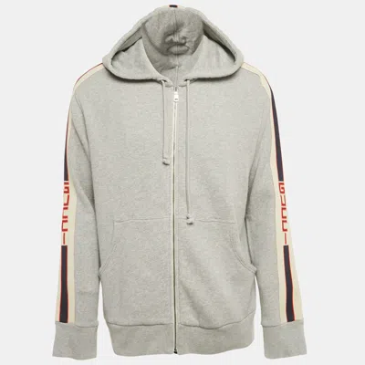 GUCCI GREY GG BAND TRIM COTTON ZIP-UP HOODIE XL
