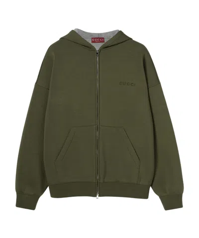 GUCCI EMBROIDERED HOODED JERSEY SWEATSHIRT