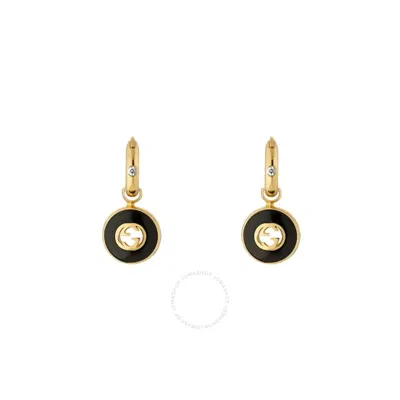 GUCCI GUCCI INTERLOCKING 18CT YELLOW GOLD BLACK ONYX HOOP EARRINGS YBD786563001