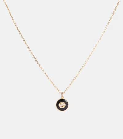 GUCCI INTERLOCKING G 18KT GOLD NECKLACE WITH ONYX AND DIAMOND