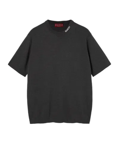 GUCCI SILK COTTON T-SHIRT WITH INTARSIA