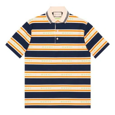 GUCCI Gucci Logo Collar Stripe Polo 'Ink Ivory'