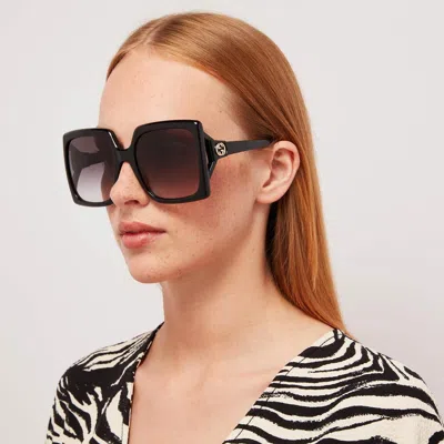 GUCCI GUCCI LOGO GG0876S 001 BLACK GREY GRADIENT RECTANGLE WOMEN SUNGLASSES