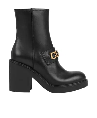 GUCCI LOGO-PLAQUE LEATHER BOOTS