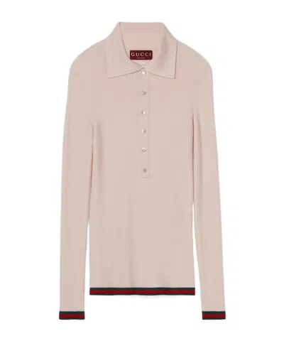 GUCCI GUCCI RIBBED KNIT LONG-SLEEVE POLO SHIRT