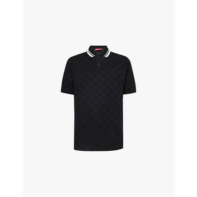 GUCCI MENS GUCCI LOGO-EMBROIDERED CONTRAST-COLLAR STRETCH-COTTON POLO SHIRT