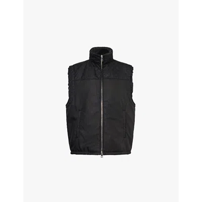 GUCCI MENS BLACK MONOGRAM-PRINT COLLARED PADDED SHELL-DOWN GILET