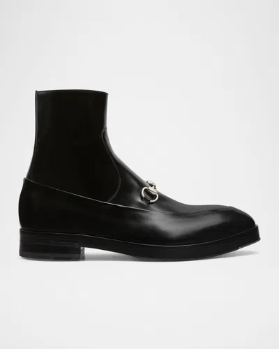 GUCCI MEN'S BURN LEATHER HORSEBIT ANKLE BOOTS