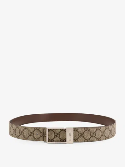 GUCCI GUCCI MEN NEW FRAME GG SUPREME FABRIC AND LEATHER BELT