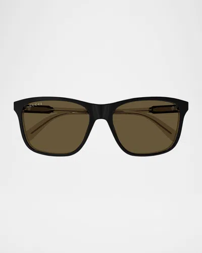 GUCCI MEN'S GG1819SM ACETATE RECTANGLE SUNGLASSES