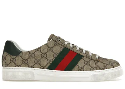 GUCCI MEN'S GUCCI ACE WEB SNEAKERS IN BEIGE/EBONY
