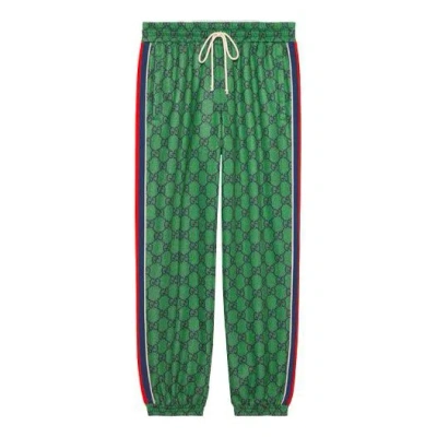 GUCCI Men's Gucci FW21 Webbing Logo Full Print Plain Weave Knit Jogging Sports Pants/Trousers/Joggers Gree