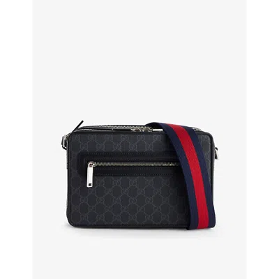 GUCCI MENS BLACK/BLACK/BRB GG-MONOGRAM COATED-CANVAS CROSS-BODY BAG