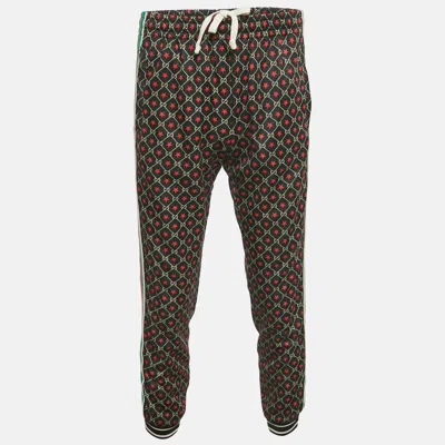 GUCCI MULTICOLOR GG PRINT JERSEY WEB STRIPE DETAIL TRACK PANTS S