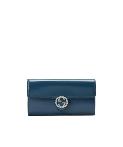 GUCCI NAVY BLUE LONG DOUBLE-FOLDED WALLET