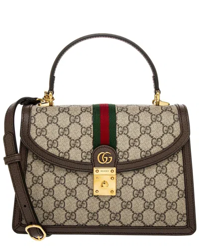 GUCCI GUCCI OPHIDIA SMALL GG SUPREME CANVAS & LEATHER TOP HANDLE BAG