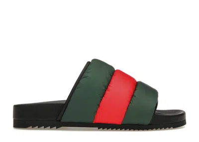 GUCCI PADDED WEB SLIDE (WOMEN'S) SNEAKERS IN GREEN/RED WEB